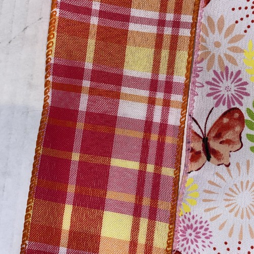 Spring Wired Pink Ribbon Lot 20 Yards Solid Butterfly Flower Plaid Stipe - Picture 5 of 8