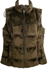 Eddie Bauer Goose Down Vest S Puffer Velour Plush Brown Winter Ski Layer Jacket