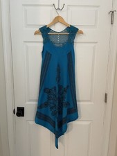 INGEAR Brand Womens S Boho Lace Floral Blue Black Handkerchief Hemline Sun Dress