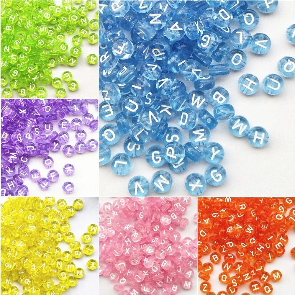 Flat Round Alphabet Beads Acrylic Transparent Letter Beads Jewelry Making  200pcs