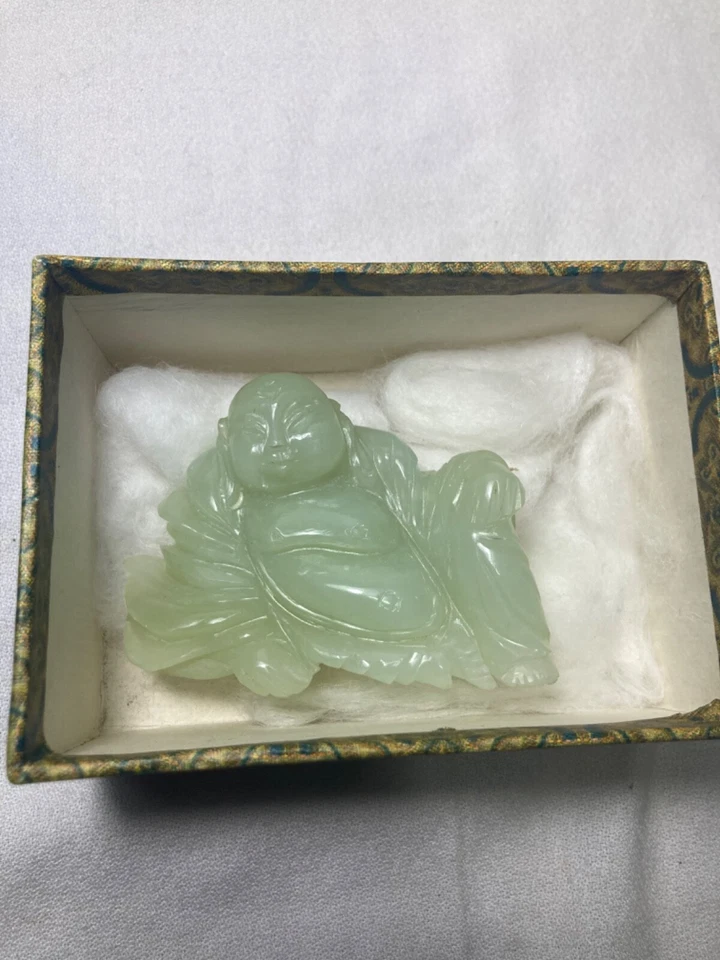 Figura Buda Piedra Tallada Jade Sentado y Sonriendo con Caja Original Foto 2 de 4