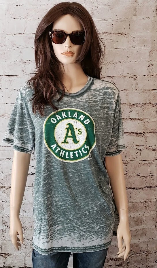 NUEVO CON ETIQUETAS Majestic Threads MLB Oakland Athletics A’s Camisa Verde Blanca Hombres Mujeres L Foto 2 de 4