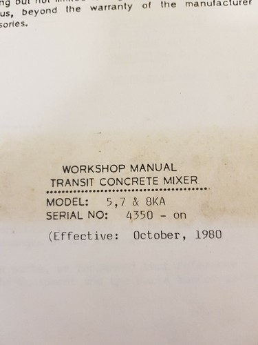 Fowlerex Transit Concrete Mixer Workshop Manual 1980 - Picture 2 of 8