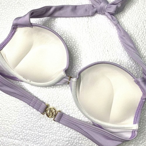 34B Victorias Secret Extreme Push Up Bikini Top Gold Logo Lavender Halter Tie - 第 4/5 張圖片