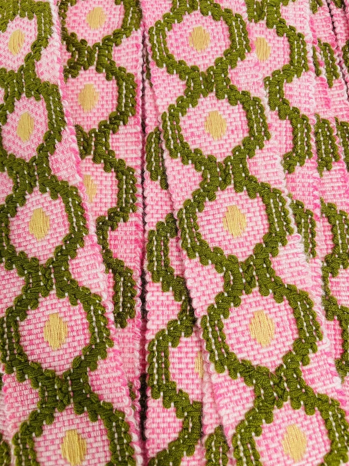 Nuevo Stock Antiguo Rosa Verde Amarillo 1-1/2" W Cinta de Algodón Recorte por Yarda Retro MOD Foto 2 de 4