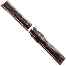 18mm deBeer Baby Crocodile Grain Dark Brown Padded Stitched Watch Band Strap