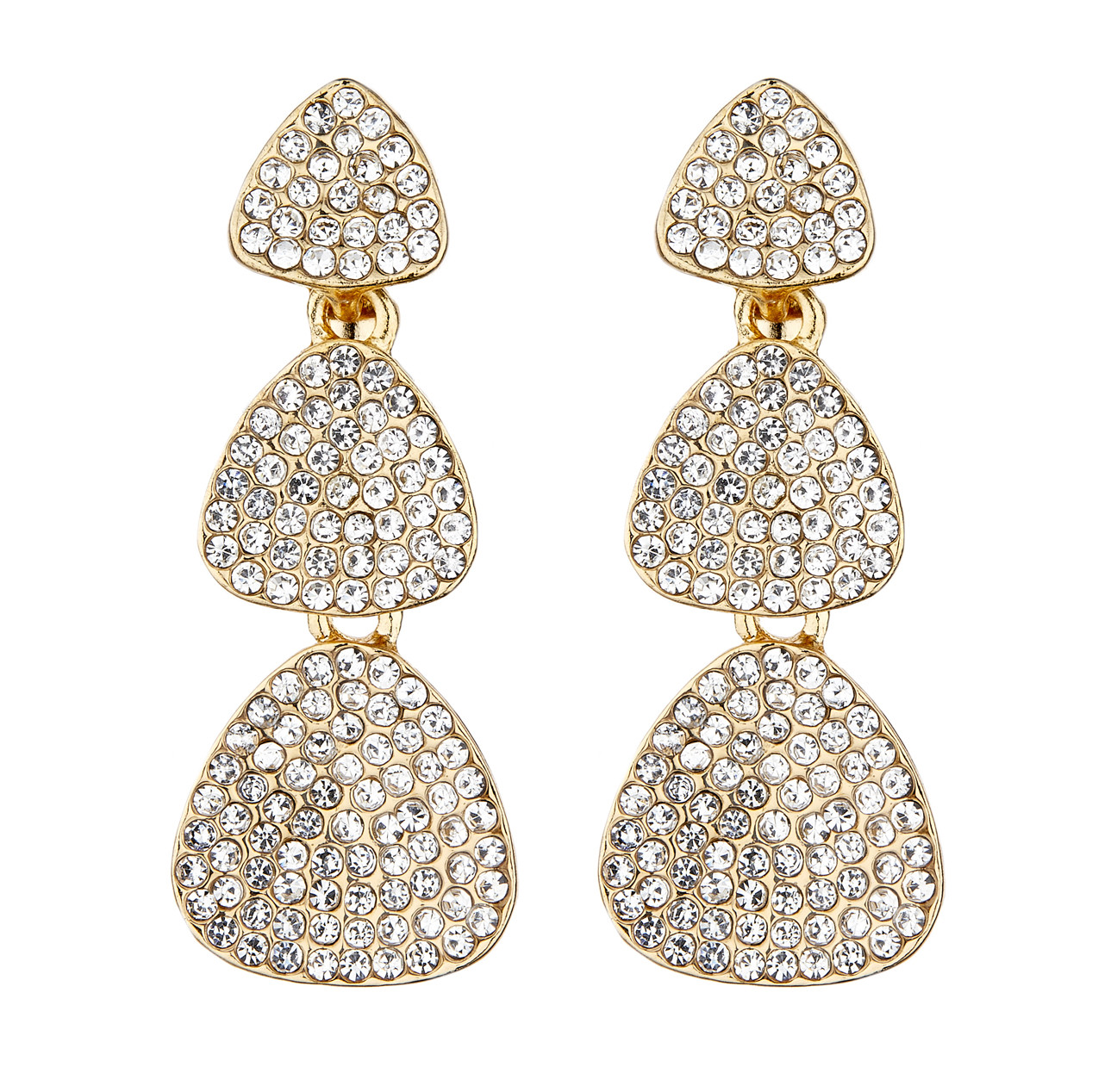 CLIP ON EARRINGS - gold plated dangle earring with clear crystals - Blix