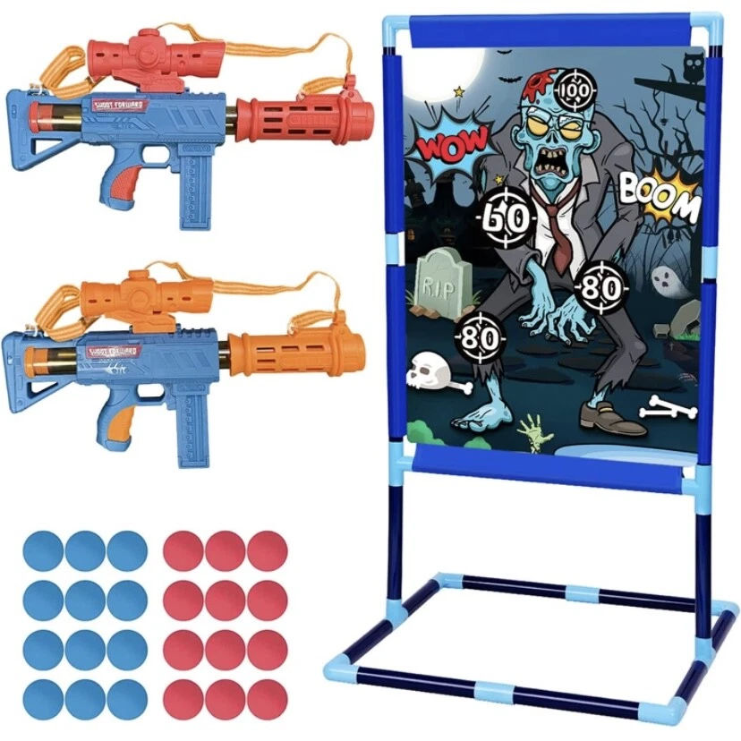 Dinosaur Shooting Game Toys for 5 6 7 8 9 10+Years Old Boys & Girls,2 Foam  Dart Toy Guns and Dinosaur Shooting Practice Target, Indoor Activity Game