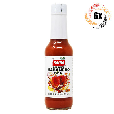 6x Bottles Badia Habanero Pepper Hot Sauce | 5.2oz | Kosher & MSG Free