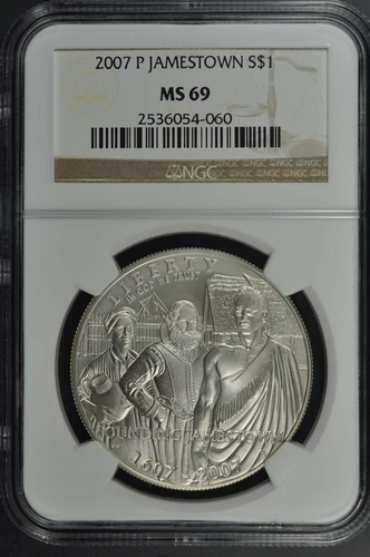 2007 P Jamestown $1 Silver 400th Anniversary coin-NGC MS 69