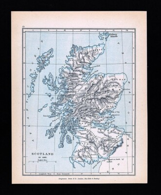 #ad Antique Map Scotland in 1285 Edinburgh Glasgow Inverness Aberdeen Dundee Ayr $12.79