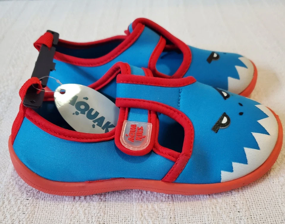 Kids Water Beach Shoes Shark Design Size 1 Aqua Kiks Blue Red Hook Loop NWT - Image 4 of 4
