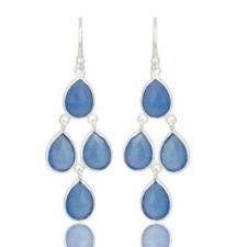 Blue Chalcedony Gemstone Genuine Sterling Silver Dangle Earrings Jewelry
