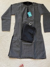 Indian Pakistani Traditional Kurta Pajama Young boys or Men sz S black silver