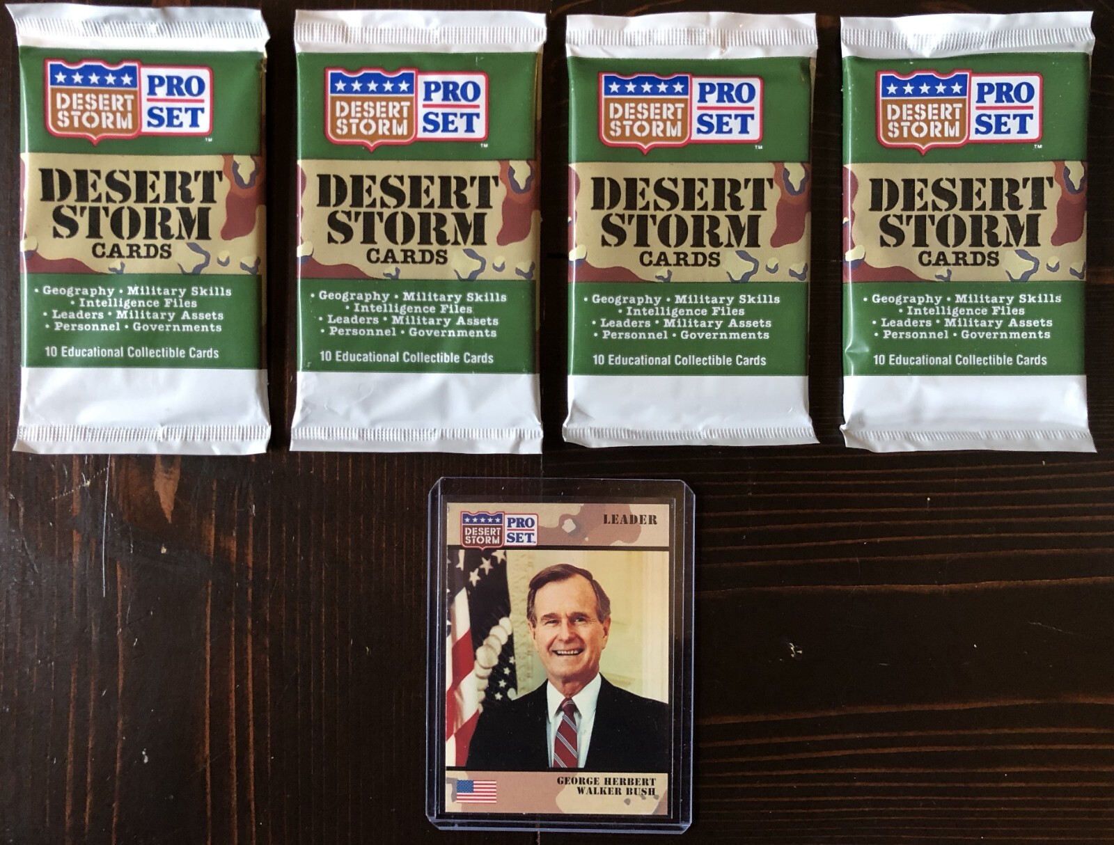 1991 Pro Set Desert Storm - George Bush Rookie Card (#79) + 4 Unopened Packs