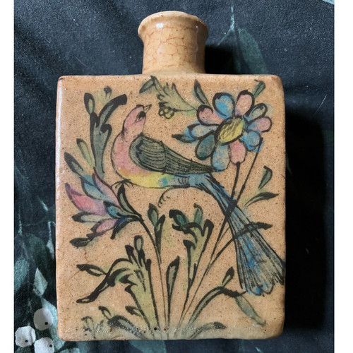 Antike handbemalte Iznik Qajar Perser Vase - Pfau/Vögel, Laub/Blumen - Bild 1 von 5