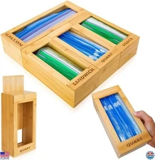 mHomeAid Bamboo Bag Storage Organizer - Dispenser for Ziplock & Ziploc Bags