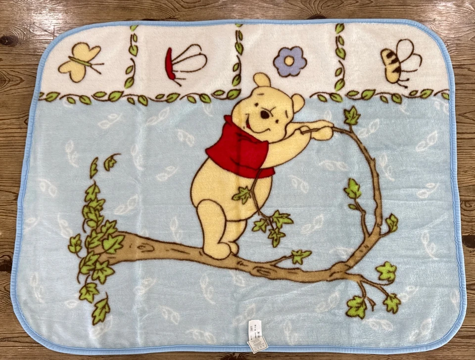 复古二手二手二手状况完好迪士尼小熊维尼婴儿蓝色毯子树枝柔软抓绒 30 英寸 x 45 英寸 — 第 2/4 张图片