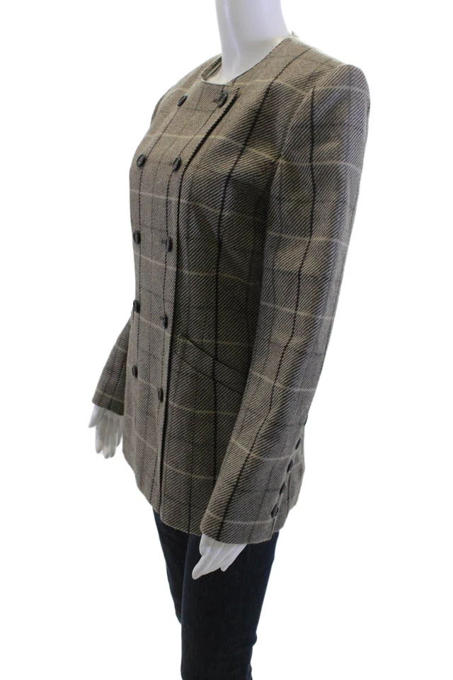 Blazer Escada Margaretha Ley Mujer Gris Cuadros Lana Botón Manga Larga Talla 34 Foto 2 de 4