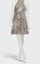 Adrianna by Adrianna Papell Women's Silver Beaded Halter Swing Dress Size 12