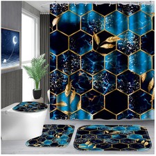Complete Bathroom Set with Shower Curtain  Mats, Sky Blue
