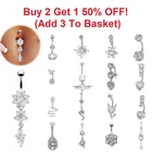 Belly Bars Navel Button Piercing Rings Crystal Body Jewellery Dangle Ring Silver
