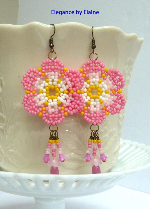 Pink Flower Earrings Handwoven Handbeaded Statement Spring Summer Think Pink