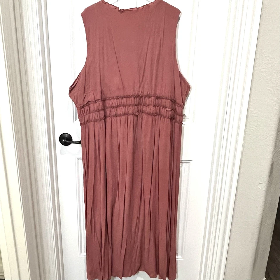 Tiered Maxi Dress Rose Flowy Boho Prairie Cottage Minimalist 3X NEW $180 - Image 4 of 4