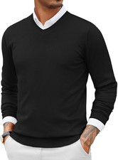 Men Casual V Neck Sweater Ribbed Knit Slim Fit Long Sleeve Pullover Top