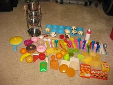Huge Lot of Play Food, Dishes & Melissa & Doug Pots, Pans 100 + Items