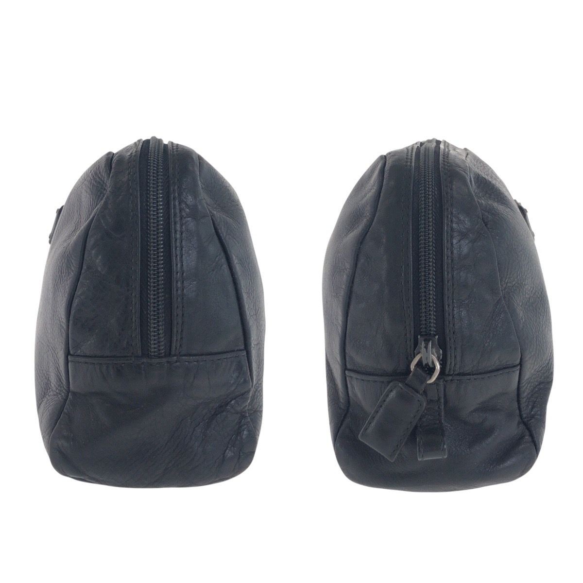 PRADA Triangular Logo Leather Pouch Black Silver … - image 3