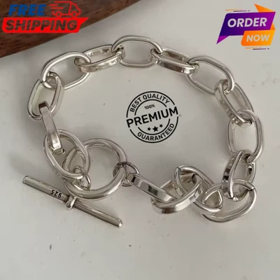 100% Solid 925 Sterling Silver Heart Bracelet Women Men Handmade Vintage Gift - Image 1 of 2