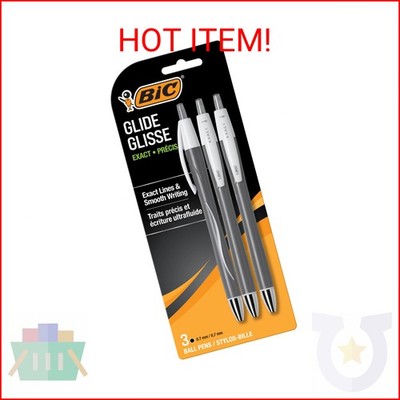 BIC Glide Exact Black Retractable Ballpoint Pens, Fine Point (0.7mm), 3-Count Pa