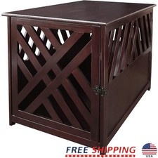 Wooden End Table Pet Crate Lockable Dog House Indoor Stylish Design Spacious New