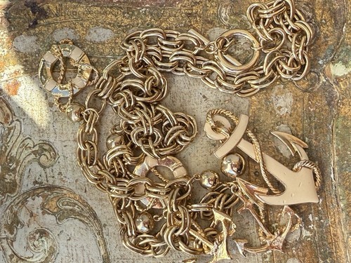 Gold Plated & Ivory Enamel Nautical Necklace Anchors, Lifejackets Quality! - Picture 3 of 3