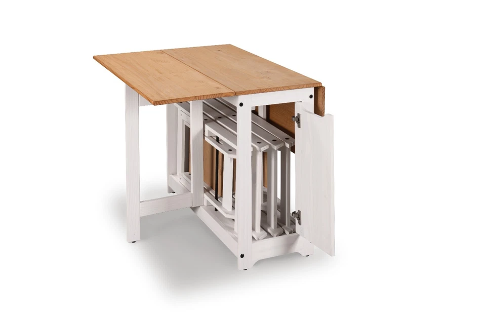 Corona Butterfly Drop Leaf Dining Table and 4 Chairs White Wax Santos - Image 4 of 4