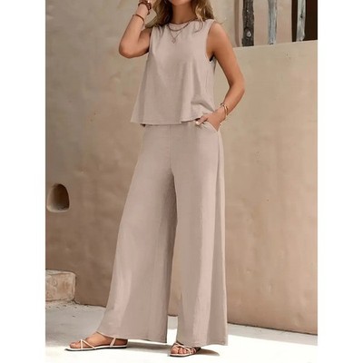 Solid Color Casual Loose Pants Sets For Women Elegant Spring Summer Women's Two 