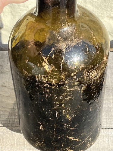 Antica bottiglia di whisky in vetro nero squat utilità scavata grezza 1750-1820 - Foto 11 di 14