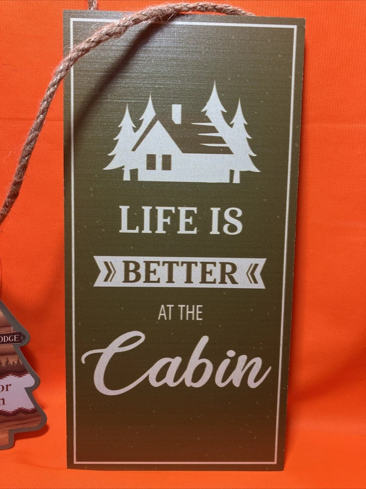 Sign Cabin Rustic Wood  Wall Art  - Life Is Better Cabin With Rope Hanger 8”x4” - Image 2 of 4