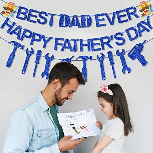 Blue Glitter Best Dad Ever Happy Father's Day Banner Fathers Day Decorations - Picture 6 of 8