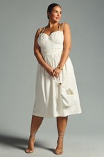 Anthropologie Womens White Corset Smocked Back Midi Dress 3X Plus