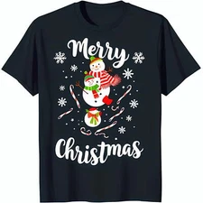 Festive Black T-Shirt with Snowman Graphic & 'Merry Christmas' Design