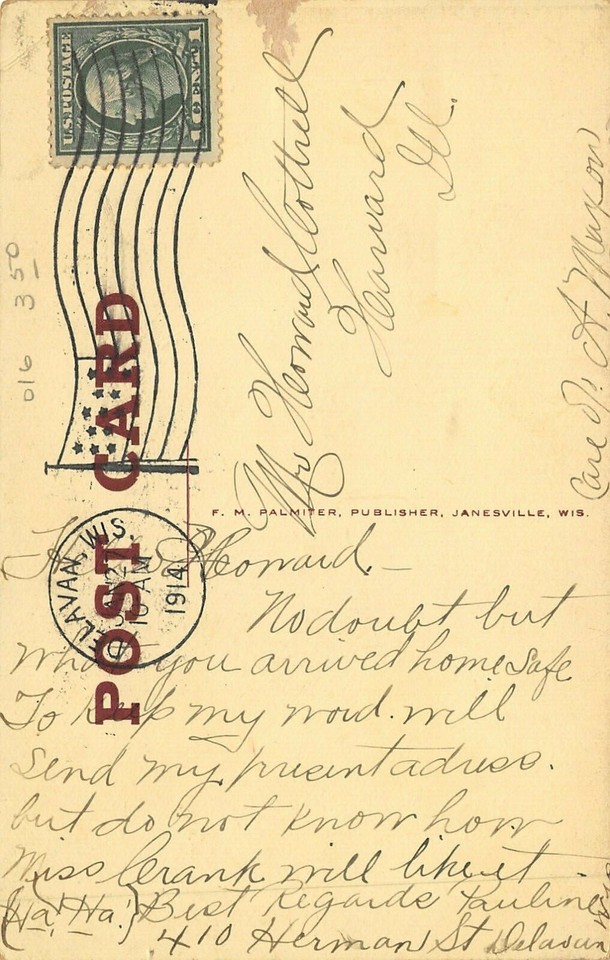 Delavan WisconsinPublic LibraryHomes Down Street"Miss Crank" 1914