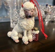 White Poodle Dog with Gift Resin Christmas Tree Ornament Or Figurine 4"