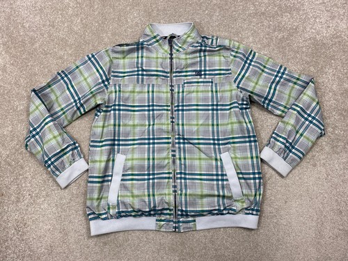 DC APPAREL DIVISION Bomber Jacket Grey Green Check Size L Pit-pit 23" - Picture 2 of 17