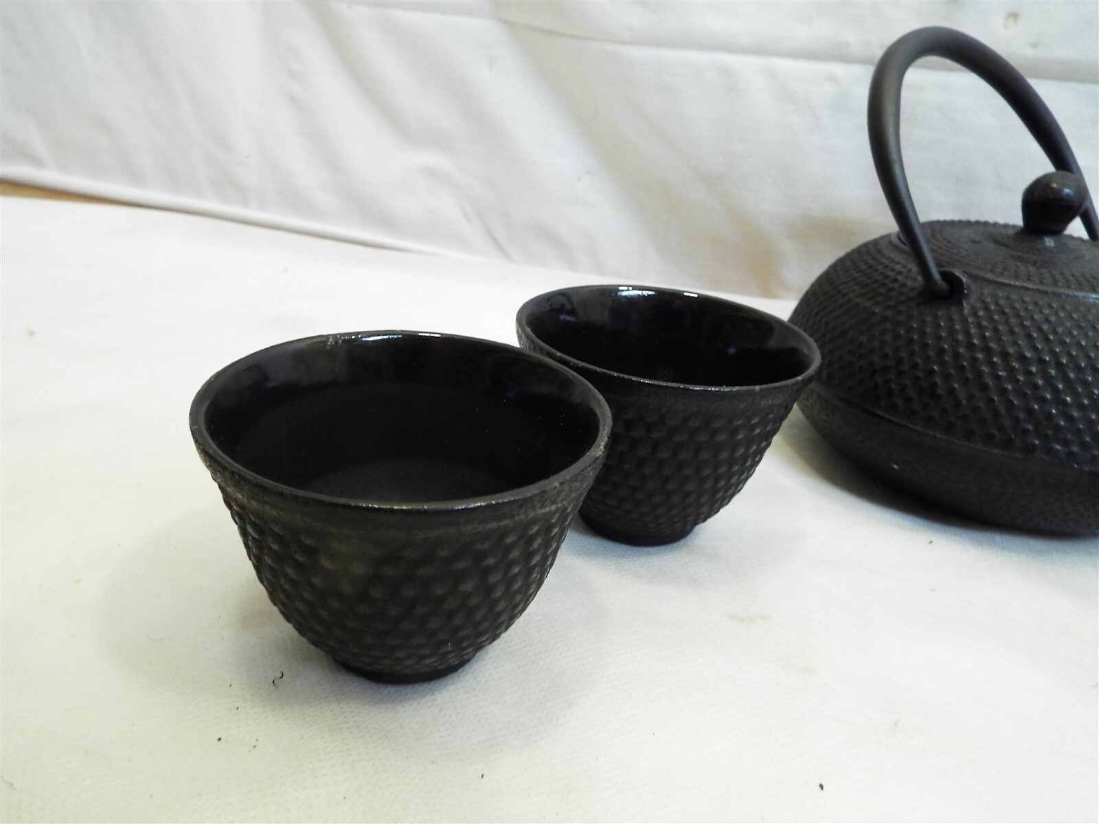 Vintage Cast Iron Japanese Teapot Tea Set Hobnail Tea Kettle Tetsubin