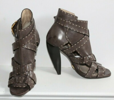 $1095 NEW MICHAEL KORS COUTURE LEAATHER GLADIATOR SCULPTED HEEL BOOTIES SHOES 