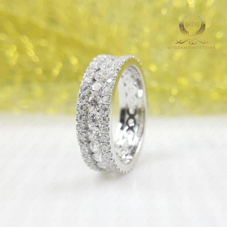 2 Carat Round Cut Solid 14K White Gold Moissanite Full Eternity Wedding Band - Image 4 of 4