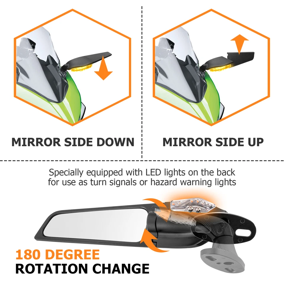 For Suzuki GSXR600 GSXR750 GSXR250R Adjustable Rearview Wind Wing Mirrors Lights - Image 3 of 4