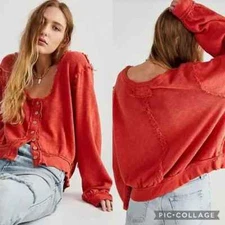 We The Free. Free People. Golden Road Cardigan Sweater LARGE Crop Distressed